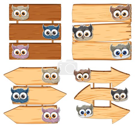 Illustration for Vector illustration of owls on directional signs - Royalty Free Image