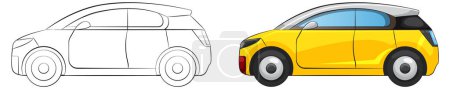 Illustration for Vector transition from line art to colored car - Royalty Free Image