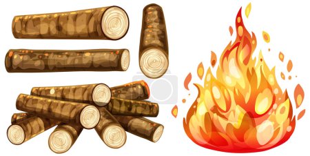 Téléchargez les photos : Illustration vectorielle du feu et des billots isolés. - en image libre de droit