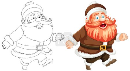 Ilustración de Ilustraciones de Santa en blanco y negro y color lado a lado. - Imagen libre de derechos