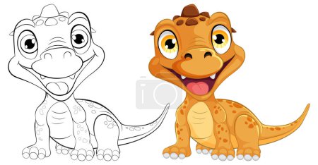 Ilustración de Ilustración vectorial de dos felices dinosaurios de dibujos animados. - Imagen libre de derechos