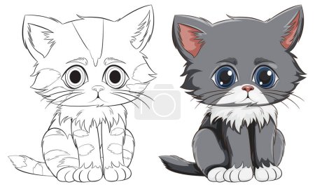 Téléchargez les illustrations : Deux chatons mignons illustrés dans un style vectoriel - en licence libre de droit