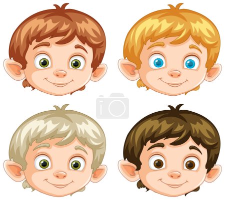 Illustration for Four cartoon boys with different hair colors. - Royalty Free Image