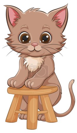 Cute brown kitten with big eyes on stool