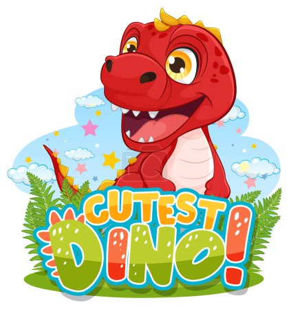 Ilustración de Dinosaurio rojo animado lindo con una expresión alegre - Imagen libre de derechos