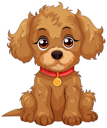 Illustration for Cute cartoon puppy sitting with a red collar - Royalty Free Image
