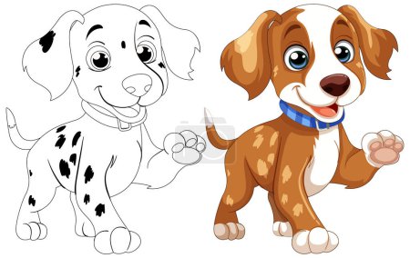 Two happy puppies smiling in a vector illustration