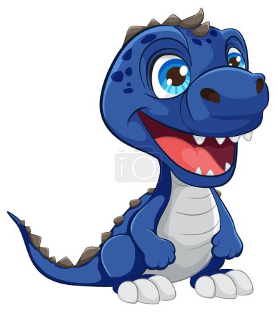 Ilustración de Un feliz dinosaurio bebé azul con una gran sonrisa - Imagen libre de derechos
