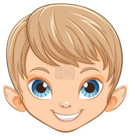 Ilustración de Dibujos animados niño elfo con grandes ojos azules sonriendo. - Imagen libre de derechos