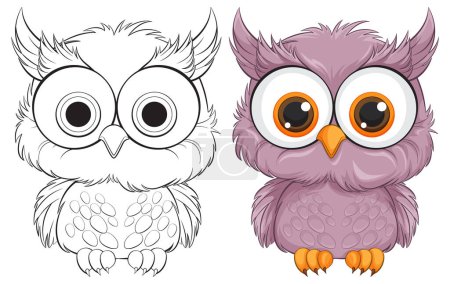 Illustration for Two stylized vector owls with expressive eyes - Royalty Free Image