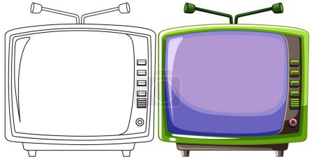 Téléchargez les illustrations : Deux téléviseurs vintage avec des styles d'antenne contrastés. - en licence libre de droit