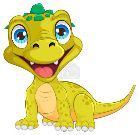 Téléchargez les illustrations : Adorable bébé dinosaure souriant avec de grands yeux - en licence libre de droit