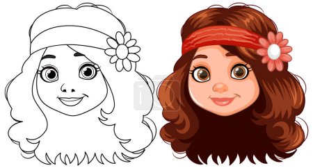 Téléchargez les illustrations : "Illustration vectorielle d'une fille avec un bandeau hippie." - en licence libre de droit