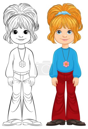 Illustration for Vector illustration of girl, colored and line art. - Royalty Free Image