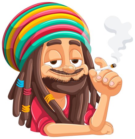 Téléchargez les illustrations : Caricature d'un rastafari détendu avec un joint fumeur. - en licence libre de droit