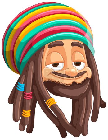 Smiling character with vibrant Rastafarian hat.