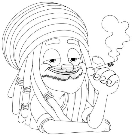 Ilustración de Dibujos animados de una figura sonriente con un turbante fumando. - Imagen libre de derechos