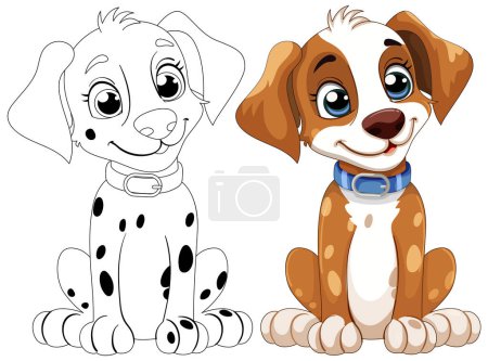 Ilustración de Dos lindos cachorros con patrones de abrigo contrastantes - Imagen libre de derechos