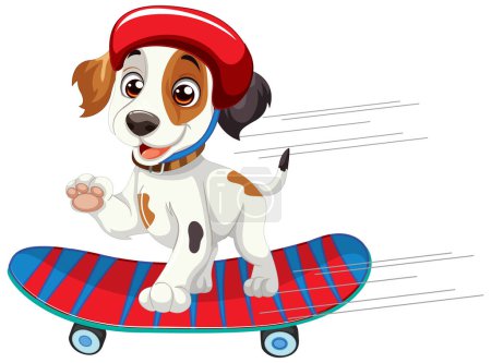 Ilustración de Perro de dibujos animados en un monopatín con gorra. - Imagen libre de derechos