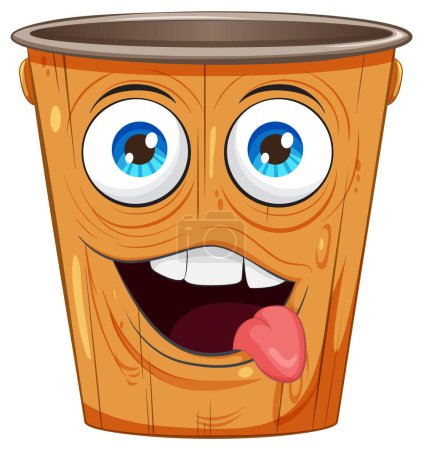 Illustration for Animated trash bin with a playful expression. - Royalty Free Image