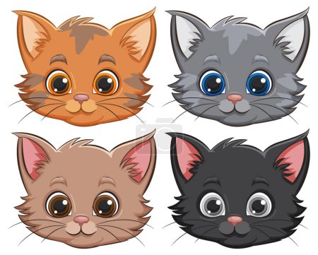Téléchargez les illustrations : Quatre chatons vecteurs mignons aux yeux expressifs - en licence libre de droit