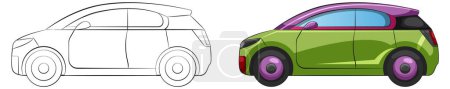 Téléchargez les illustrations : Transition vectorielle de l'art linéaire à la conception détaillée de la voiture. - en licence libre de droit