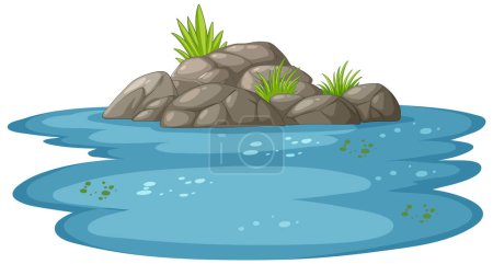 Téléchargez les illustrations : Illustration vectorielle d'un étang rocheux tranquille - en licence libre de droit