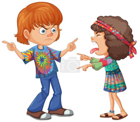 Photo for Two cartoon kids engaged in a heated argument - Royalty Free Image