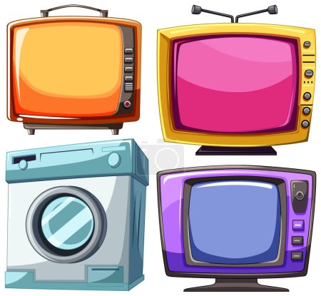 Illustration for Vector illustration of vintage TVs and a washing machine - Royalty Free Image