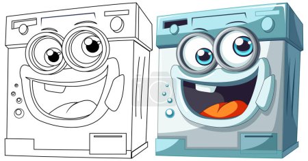 Téléchargez les illustrations : Deux joyeuses machines à laver animées souriantes. - en licence libre de droit