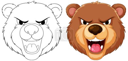 Téléchargez les illustrations : Deux têtes d'ours de bande dessinée montrant l'agression. - en licence libre de droit