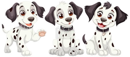 Illustration for Three cute Dalmatian puppies in different poses. - Royalty Free Image