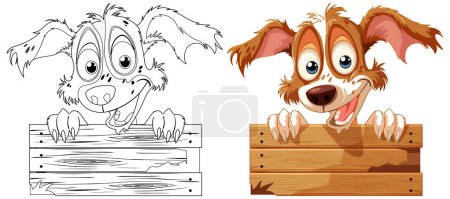 Illustration for Cartoon illustration of a cheerful dog behind a fence. - Royalty Free Image