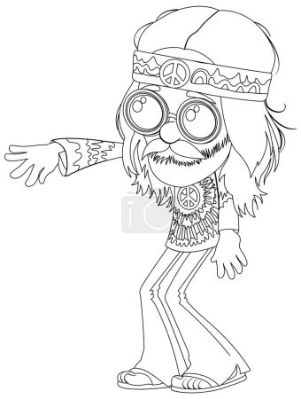 Illustration for Black and white drawing of a hippie character - Royalty Free Image