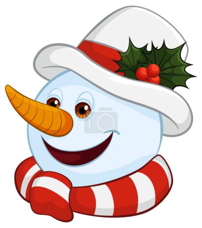Téléchargez les illustrations : Illustration vectorielle d'un bonhomme de neige heureux avec des décorations de vacances - en licence libre de droit