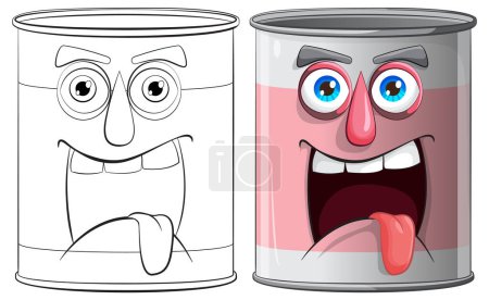 Illustration for Two animated cans showing different emotions. - Royalty Free Image