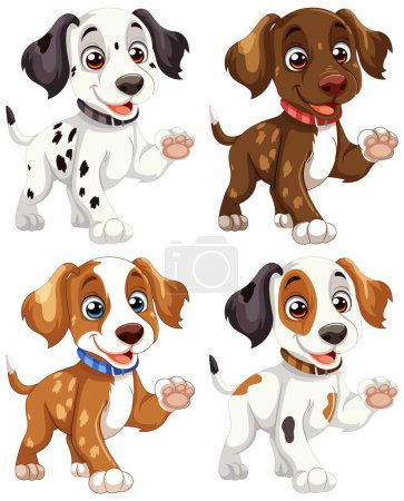Illustration for Four cute vector puppies with different markings. - Royalty Free Image