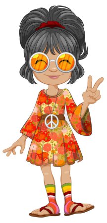 Karikatur eines Mädchens in lebendiger Hippie-Kleidung