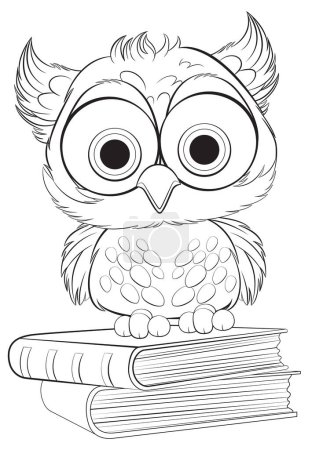 Illustration for Cute cartoon owl perched on hardcover books - Royalty Free Image
