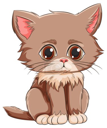 Ilustración de Lindo de ojos anchos gatito sentado adorablemente - Imagen libre de derechos
