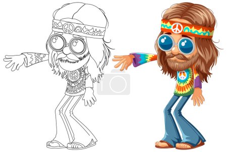 Illustration for Colorful and outlined hippie character in retro style - Royalty Free Image