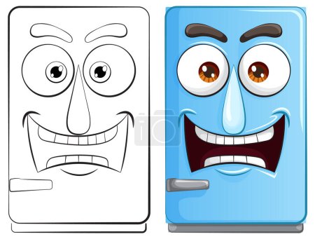 Two cartoon refrigerators with contrasting emotions.