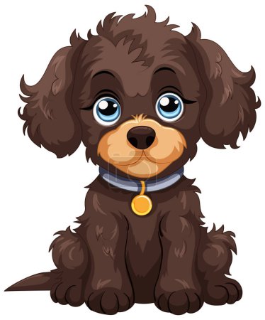 Cute cartoon puppy with big blue eyes and collar