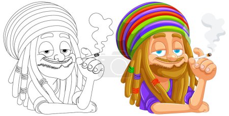 Illustration for Colorful vector of a happy Rastafarian with a joint. - Royalty Free Image
