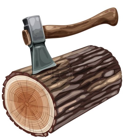 Illustration for Vector graphic of an axe and a log of wood. - Royalty Free Image