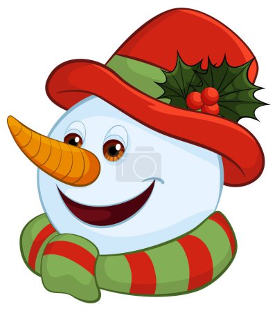 Illustration for Smiling snowman with Christmas hat and scarf. - Royalty Free Image