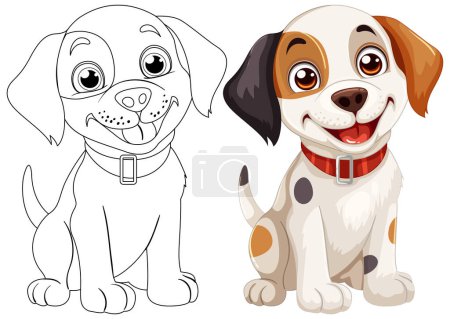Ilustración de Dibujos coloridos y esbozados de un cachorro feliz - Imagen libre de derechos