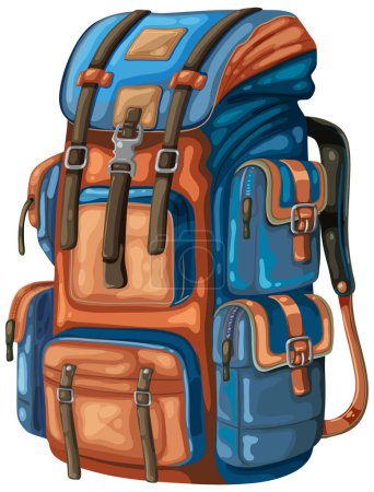 Illustration détaillée du sac à dos avec des couleurs vives.