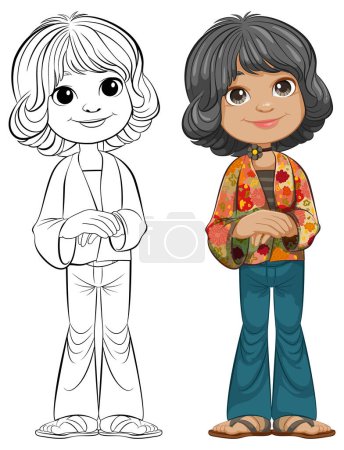 Illustration for Vector illustration of a character in two styles. - Royalty Free Image