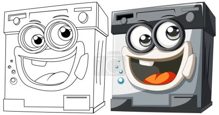 Téléchargez les illustrations : Deux machines à laver gaies avec des visages expressifs - en licence libre de droit
